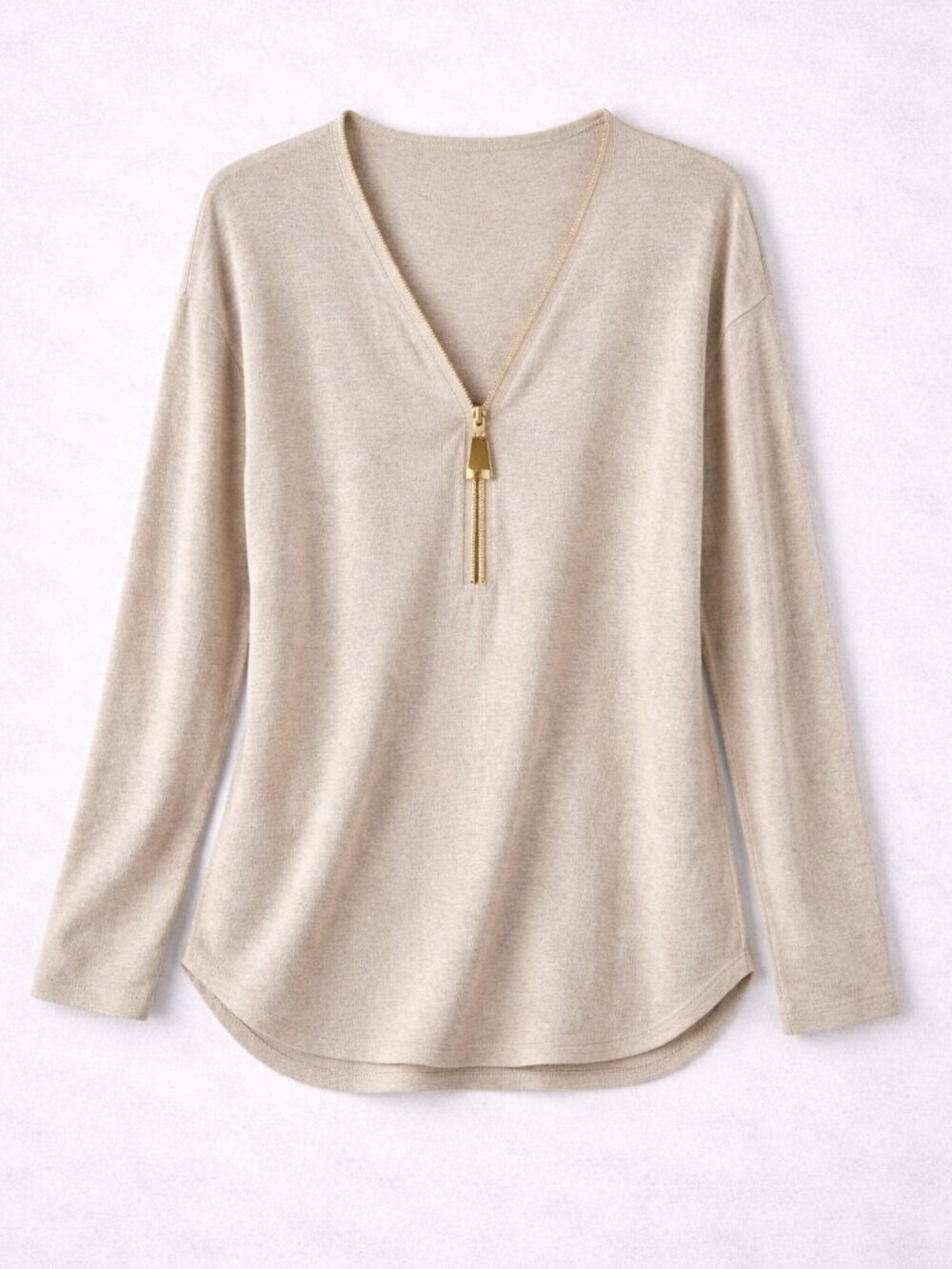 Soft Surroundings Women's Valentina Zip Front Sweater Beige Size 2X